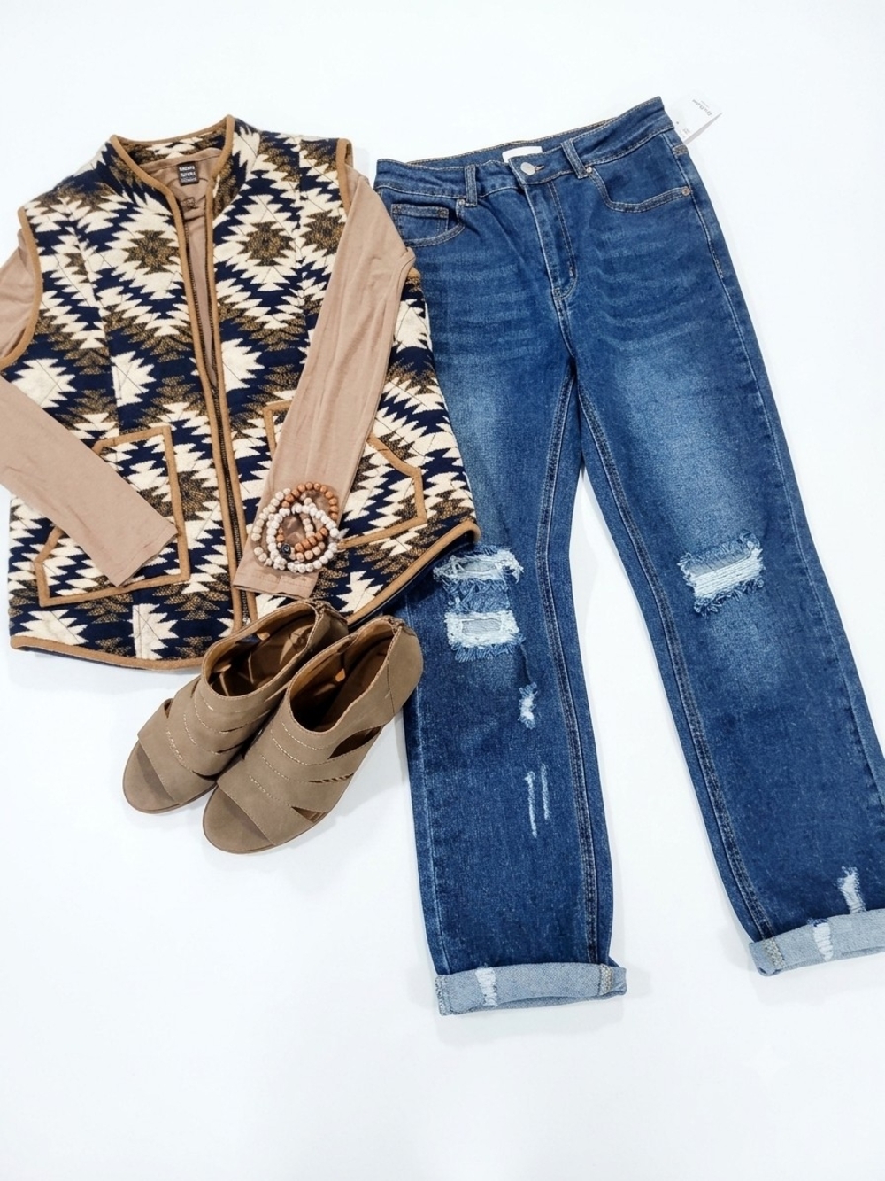 Pink Lily Distressed Dark Blue Boyfriend Jeans